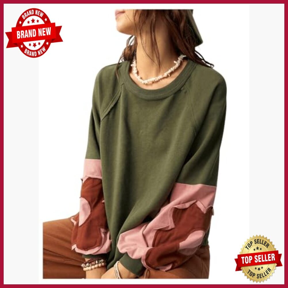 Oversized Floral Patchwork Crewneck Sweatshirt Lo… - image 6